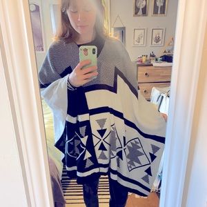 Black and white reversible poncho